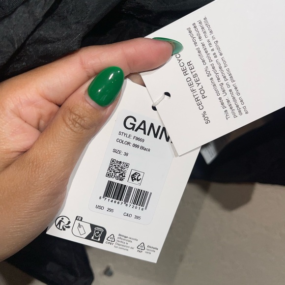 GANNI | NWT! BLACK BOTANICAL JACQUARD STRAP TOP SIZE: 38/6 - Picture 5 of 6